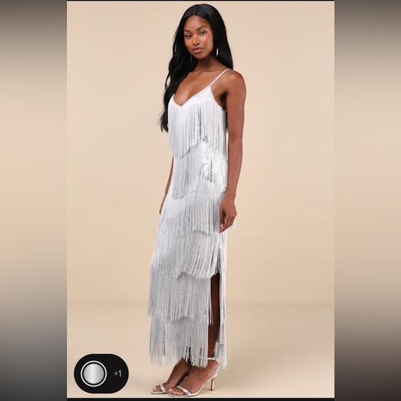 Lulu’s Get in the Groove Silver sequin Fringe bodycon maxi dress - worn once - Picture 5 of 9